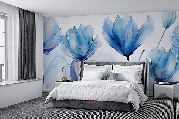 Fleurs bleues et blanches Papier peint Fleurs bleues et blanches