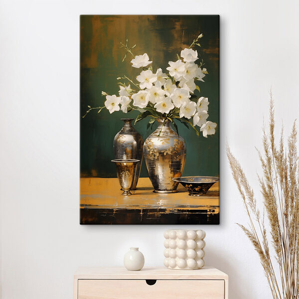 Vase avec fleurs blanches et bol Tableaux Vase avec fleurs blanches et bol