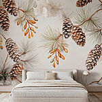 Papier peint Motif des pommes de pin et des aiguilles