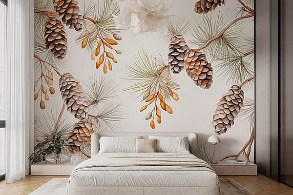 Motif des pommes de pin et des aiguilles Papier peint Motif des pommes de pin et des aiguilles