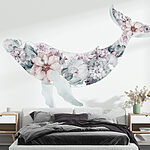 Papier peint Baleine avec des fleurs