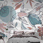 Papier peint Poissons et plantes avec des cercles et des points