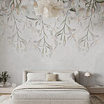 Papier peint Fleurs blanches sur fond blanc