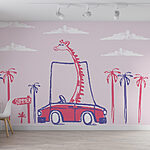 Papier peint Girafe dans une voiture