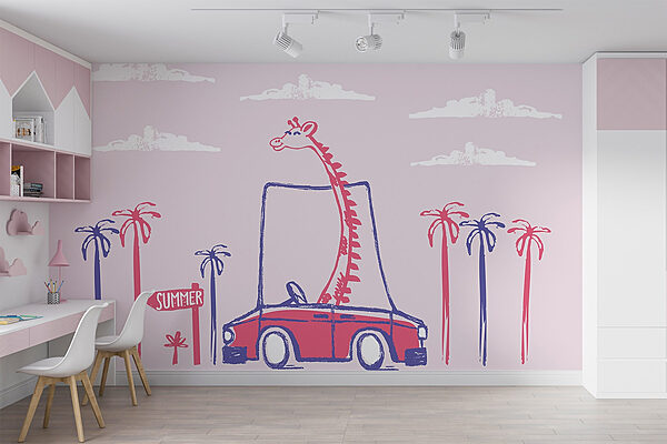 Girafe dans une voiture Papier peint Girafe dans une voiture