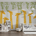 Papier peint Groupe de girafes avec des feuilles