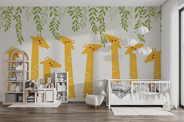 Groupe de girafes avec des feuilles Papier peint Groupe de girafes avec des feuilles