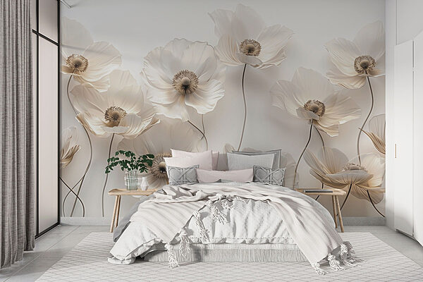 Groupe de fleurs blanches Papier peint Groupe de fleurs blanches