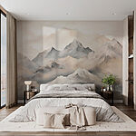 Papier peint Peinture de montagnes avec nuages