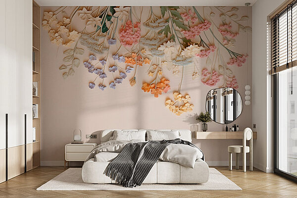 Groupe de fleurs sur une surface blanche Papier peint Groupe de fleurs sur une surface blanche