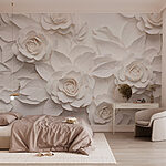 Papier peint Fleurs et feuilles en papier blanc