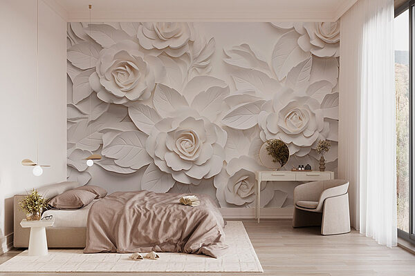 Fleurs et feuilles en papier blanc Papier peint Fleurs et feuilles en papier blanc