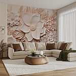 Papier peint Fleurs et feuilles blanches sur un mur