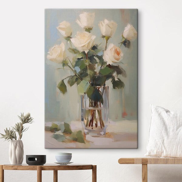 Peinture d'un vase de roses blanches Tableaux Peinture d'un vase de roses blanches
