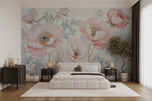 Peinture de fleurs sur un mur Papier peint Peinture de fleurs sur un mur