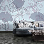 Papier peint Motif de feuilles sur fond bleu clair