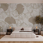Papier peint Motif de feuilles sur fond blanc