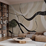 Papier peint Tourbillons noirs et blancs sur fond beige