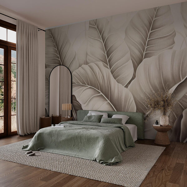 Feuilles en couches douces dans des tons monochromes Papier peint Feuilles en couches douces dans des tons monochromes
