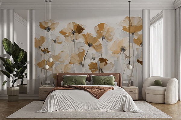 Papier peint Peinture de fleurs sur fond blanc