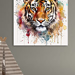 Tableaux Tigre avec des éclaboussures colorées