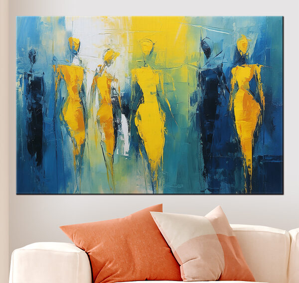 Peinture de personnes en jaune et bleu Tableaux Peinture de personnes en jaune et bleu