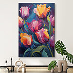 Tableaux Peinture de fleurs sur fond bleu