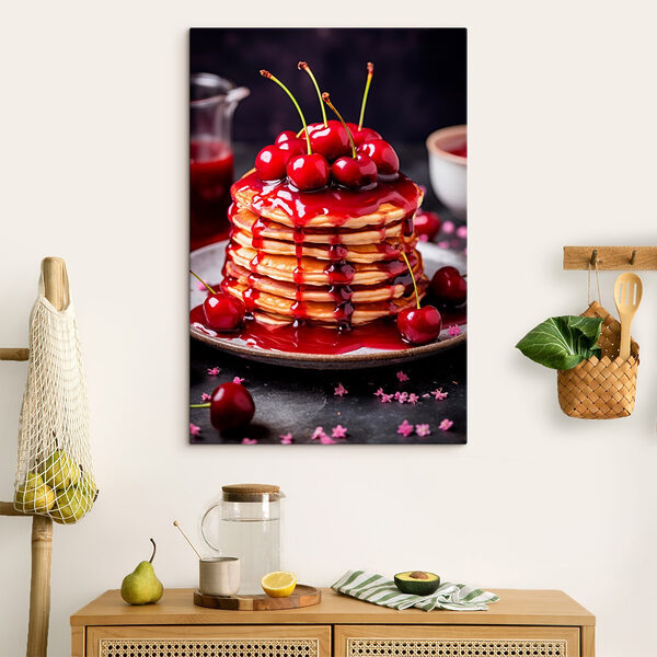 Pile de crêpes avec du sirop de cerise sur le dessus Tableaux Pile de crêpes avec du sirop de cerise sur le dessus