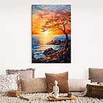 Tableaux Arbre sur un rivage rocheux avec un coucher de soleil