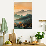 Tableaux Chaîne de montagnes brumeuses avec des arbres