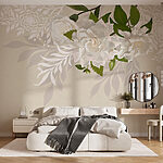Papier peint Fleurs blanches avec feuilles vertes