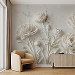 Papier peint Sculpture de fleurs blanches sur un mur