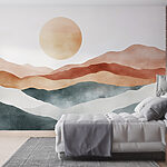 Papier peint Peinture de montagnes et de soleil