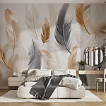 Papier peint Groupe de plumes sur une surface blanche