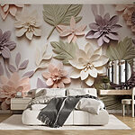 Papier peint Groupe de fleurs et de feuilles