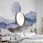 Papier peint Paysage avec des montagnes et un soleil