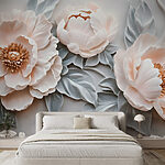 Papier peint Groupe de fleurs blanches avec feuilles