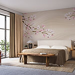 Papier peint Branche d'arbre avec des fleurs blanches et roses