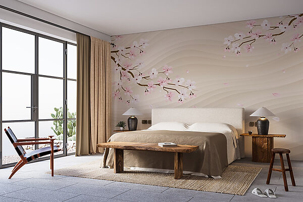 Branche d'arbre avec des fleurs blanches et roses Papier peint Branche d'arbre avec des fleurs blanches et roses