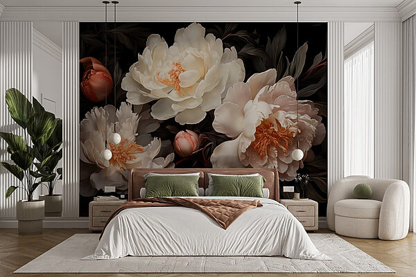 Groupe de fleurs blanches Papier peint Groupe de fleurs blanches