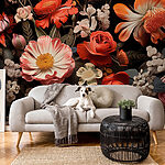 Papier peint Groupe de fleurs sur fond noir