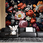 Papier peint Groupe de fleurs sur fond noir