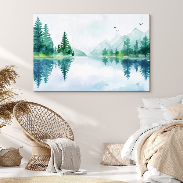 Tableaux Eau avec arbres et montagnes en arrière-plan