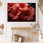 Tableaux Groupe de fleurs rouges avec gouttes d'eau