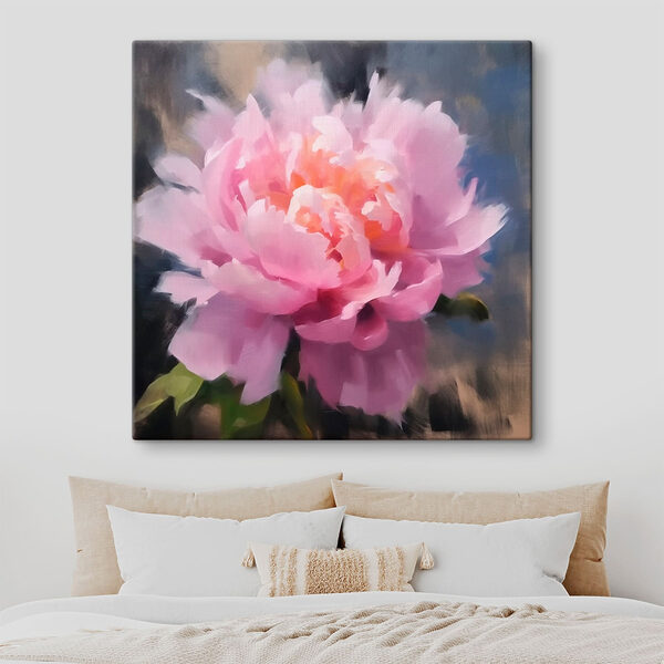 Tableaux Fleur rose avec feuilles vertes