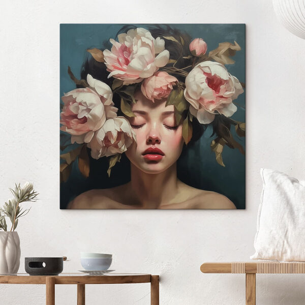 Tableaux Femme avec des fleurs sur la tête