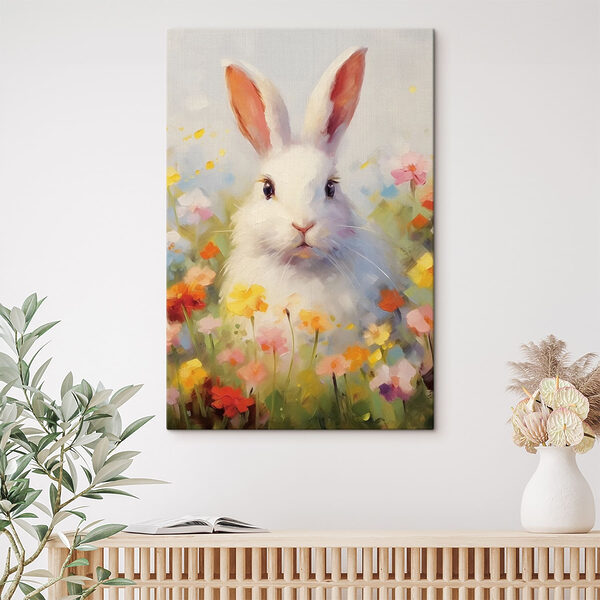 Lapin blanc dans un champ de fleurs Tableaux Lapin blanc dans un champ de fleurs