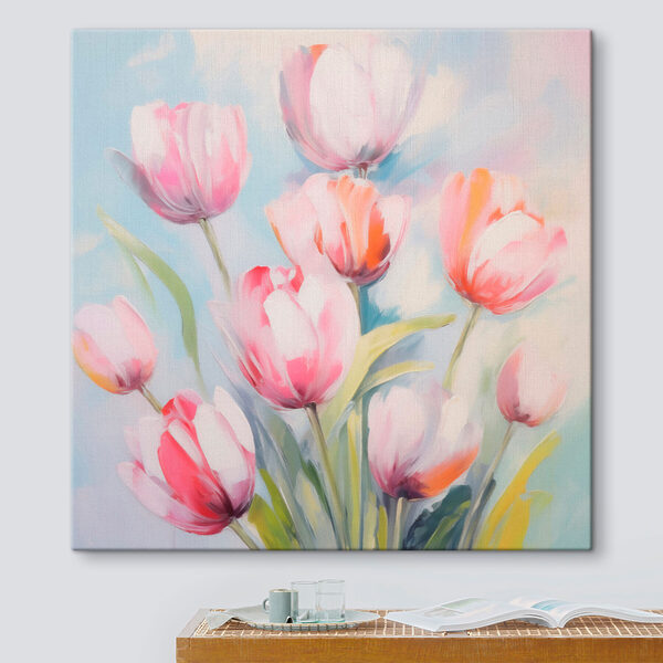Tableaux Peinture de tulipes roses et blanches