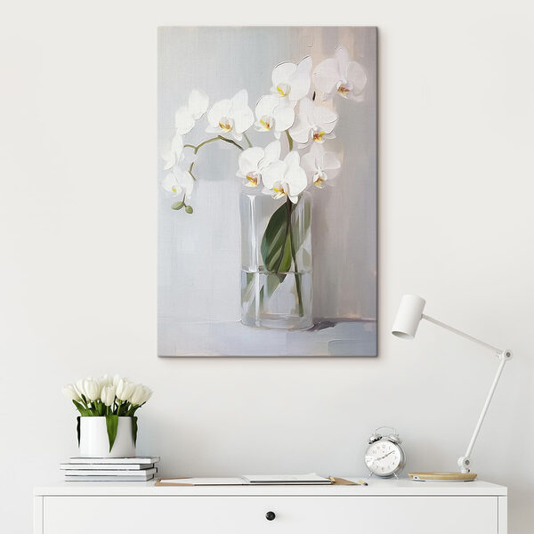 Peinture d'une orchidée blanche dans un vase en verre Tableaux Peinture d'une orchidée blanche dans un vase en verre