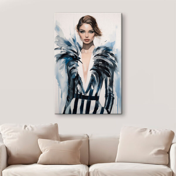 Femme en robe noire et blanche Tableaux Femme en robe noire et blanche